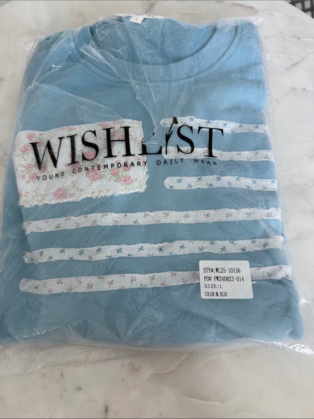 Wishlist Light Blue Floral Striped Graphic Sweatshirt
